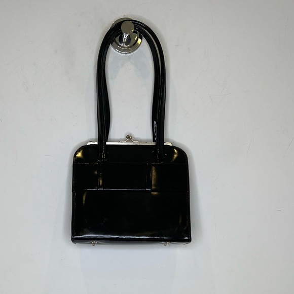 Anya Hindmarch black patent leather top handle, hard frame handbag. - Picture 1 of 3